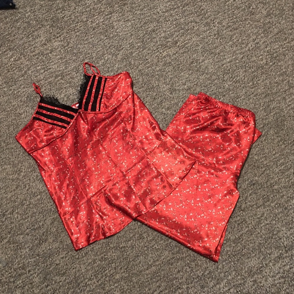 Intimate Secrets Floral Pajama Set Red Orange Size Large